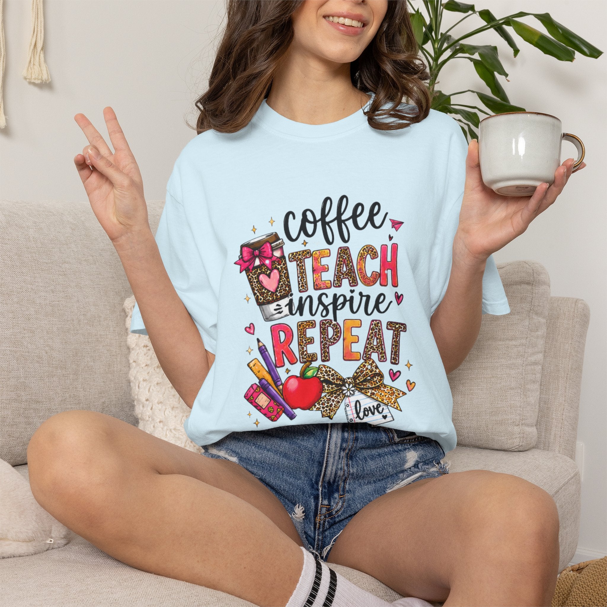 Teacher Coffee Teach Inspire Repeat T‑Shirt