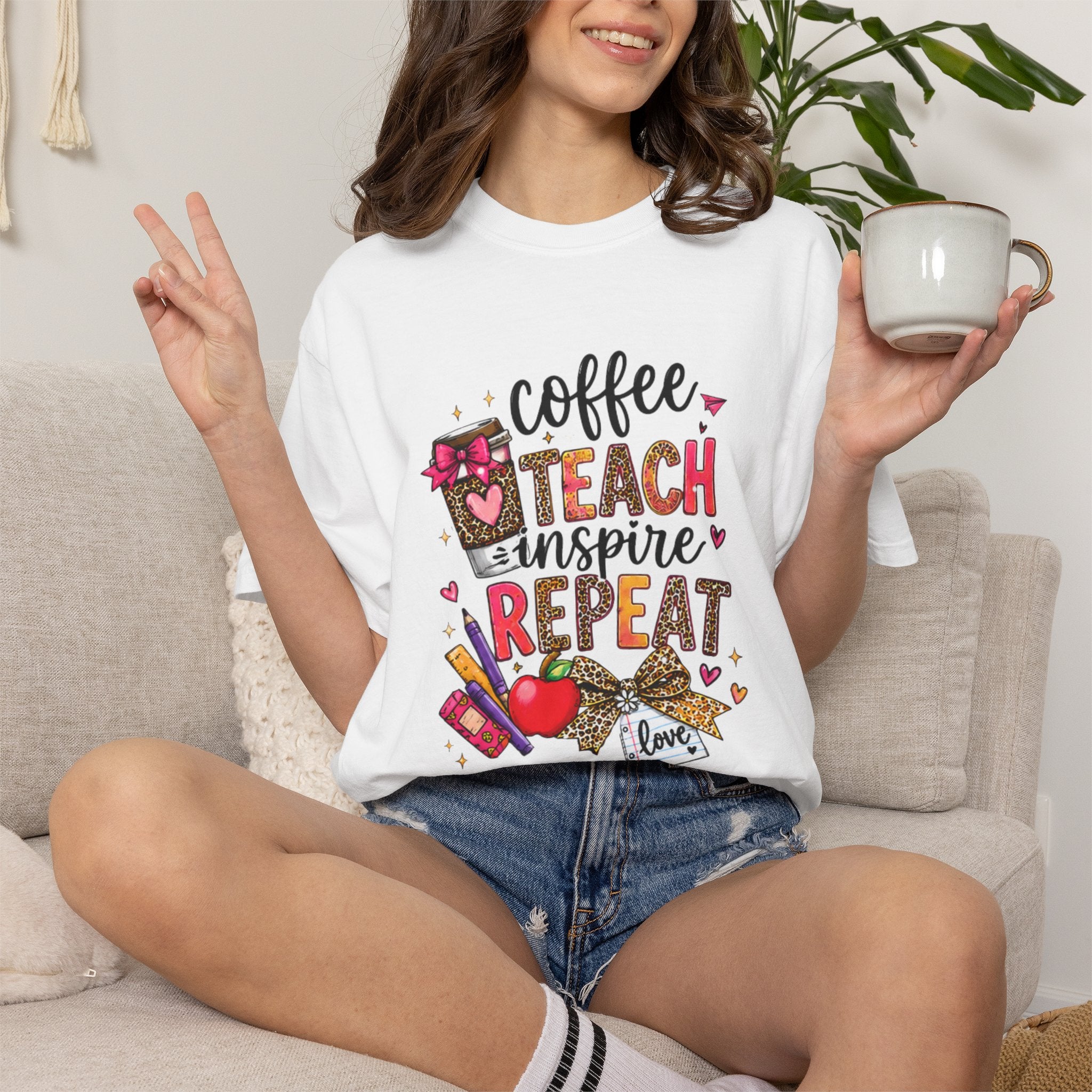 Teacher Coffee Teach Inspire Repeat T‑Shirt