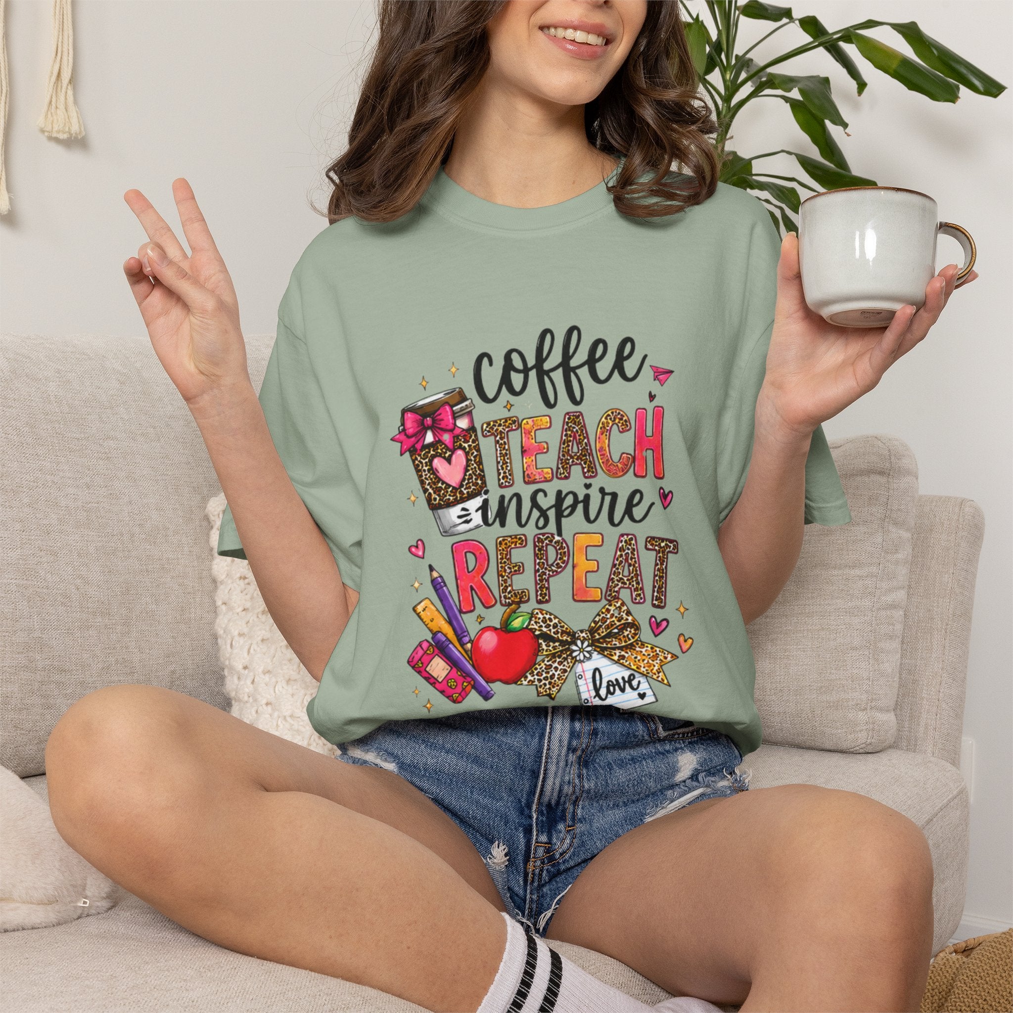 Teacher Coffee Teach Inspire Repeat T‑Shirt